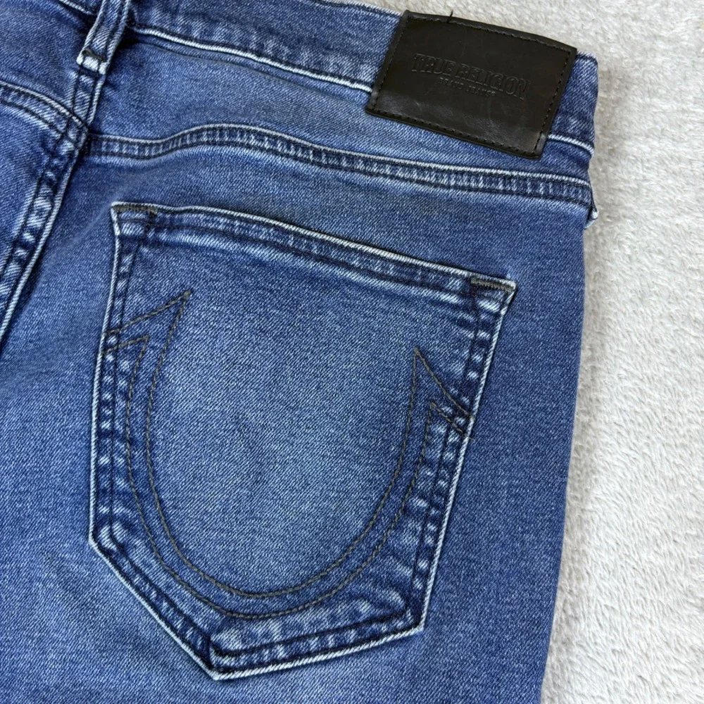 True Religion Jeans Mens 34 Rocco‎ Relaxed Skinny Blue Whiskered Faded Stretch